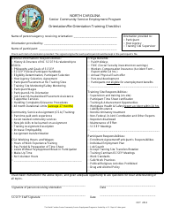 Document preview: Orientation/Re-orientation Training Checklist - Senior Community Service Employment Program - North Carolina
