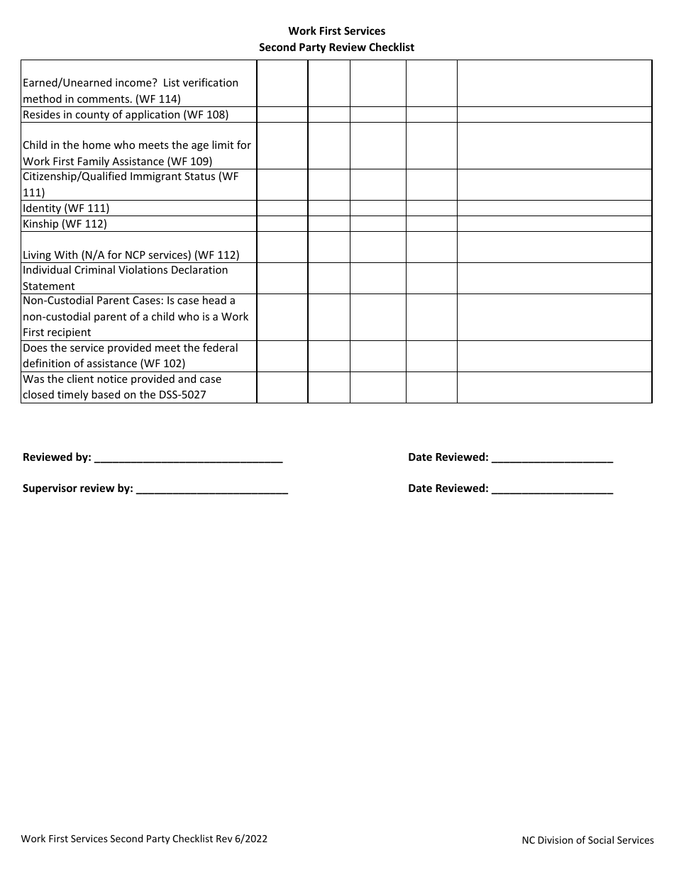 Work First Services Second Party Review Checklist - North Carolina, Page 2