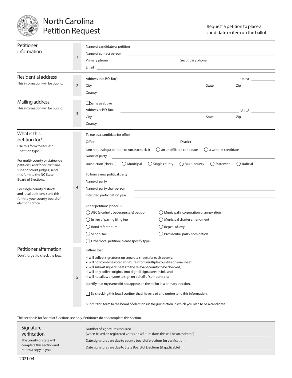 North Carolina Petition Request Fill Out Sign Online And Download   Page 1 Thumb 950 