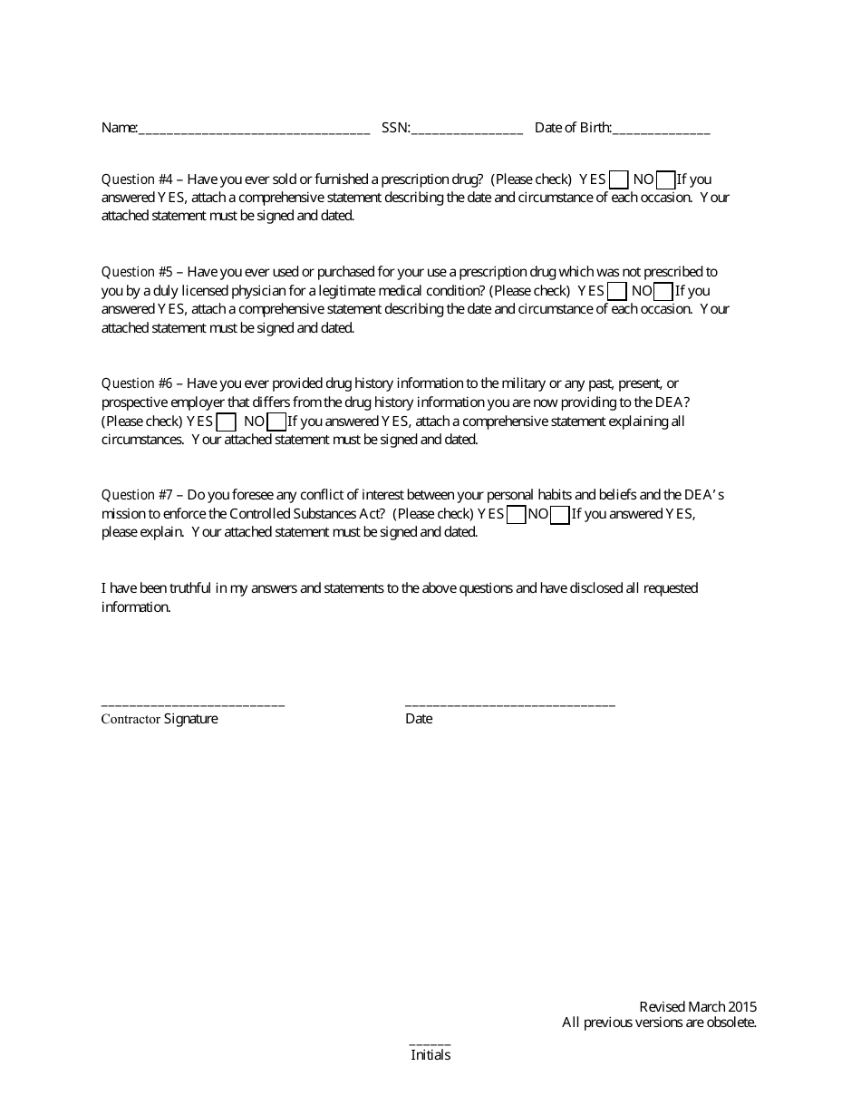 Contractor Drug Use Statement, Page 3