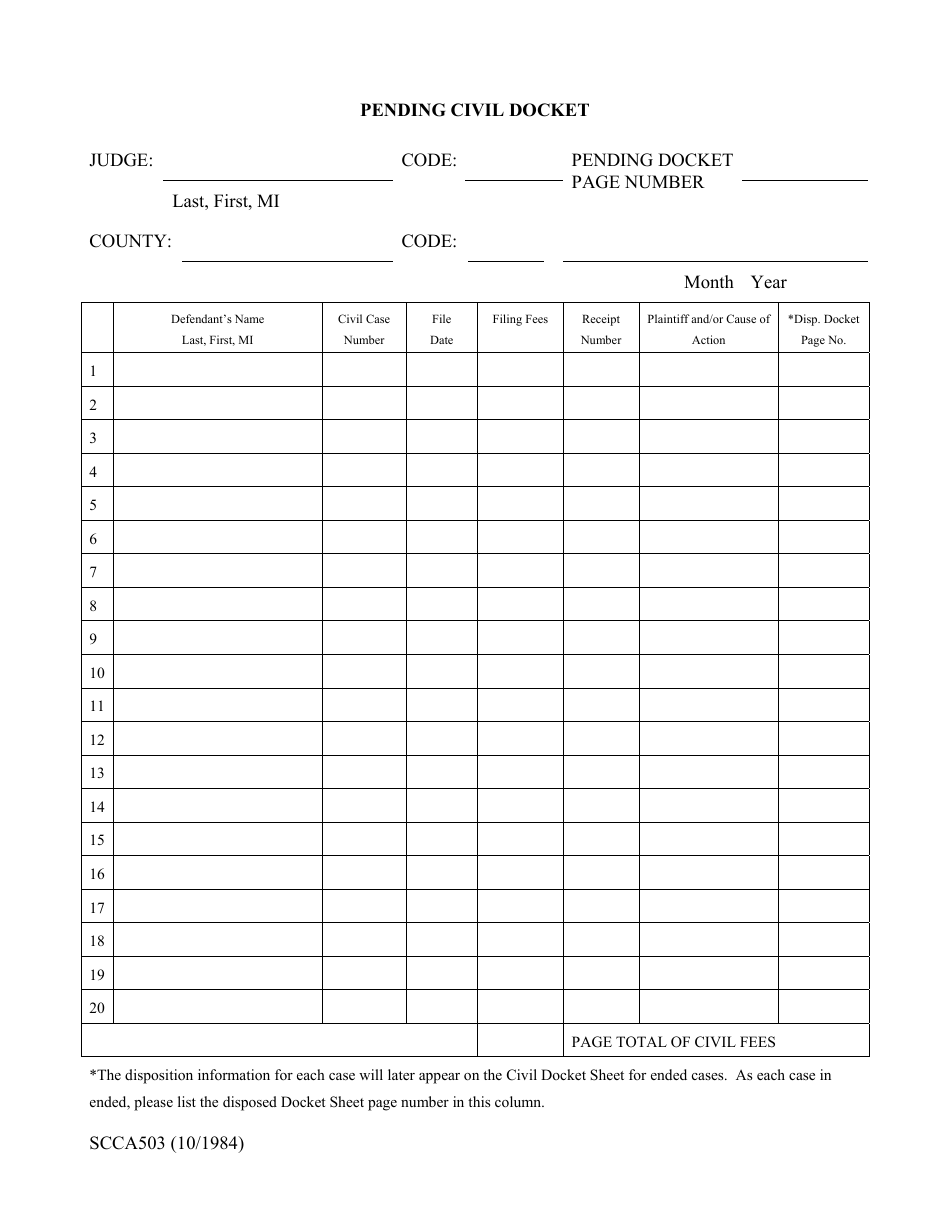 Form SCCA503 - Fill Out, Sign Online and Download Printable PDF, South ...