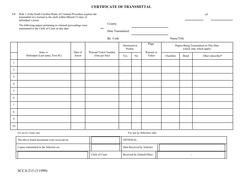 Form SCCA/215  Printable Pdf