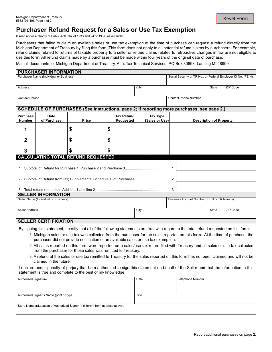 Form 5633 Fill Out, Sign Online and Download Fillable PDF, Michigan