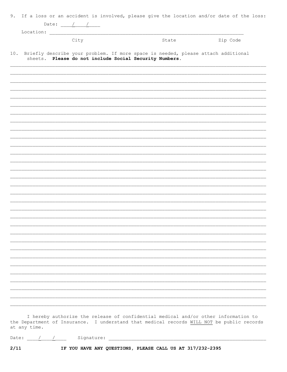 Insurance Complaint Form - Indiana, Page 3