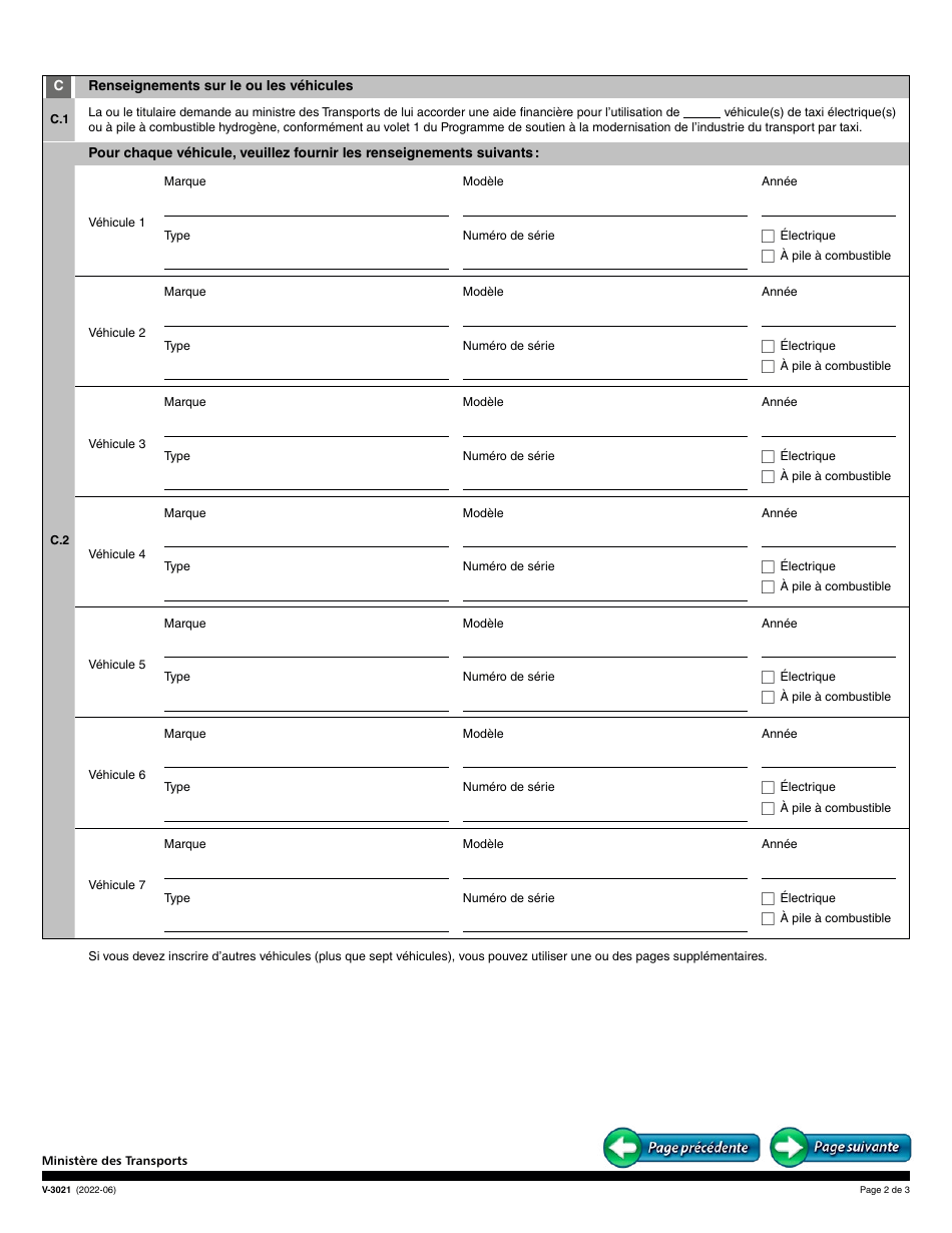 Forme V-3021 Utilisation Dun Vehicule Electrique - Quebec, Canada (French), Page 2