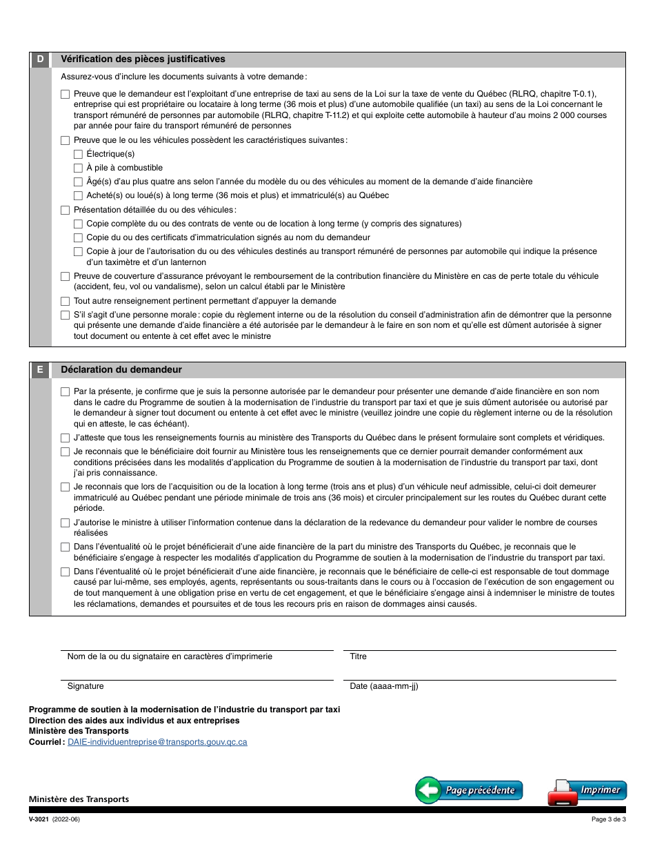 Forme V-3021 Utilisation Dun Vehicule Electrique - Quebec, Canada (French), Page 3