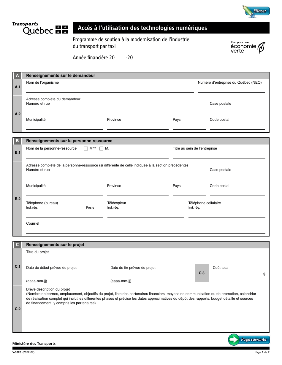 Forme V-3026 Acces a Lutilisation DES Technologies Numeriques - Quebec, Canada (French), Page 1