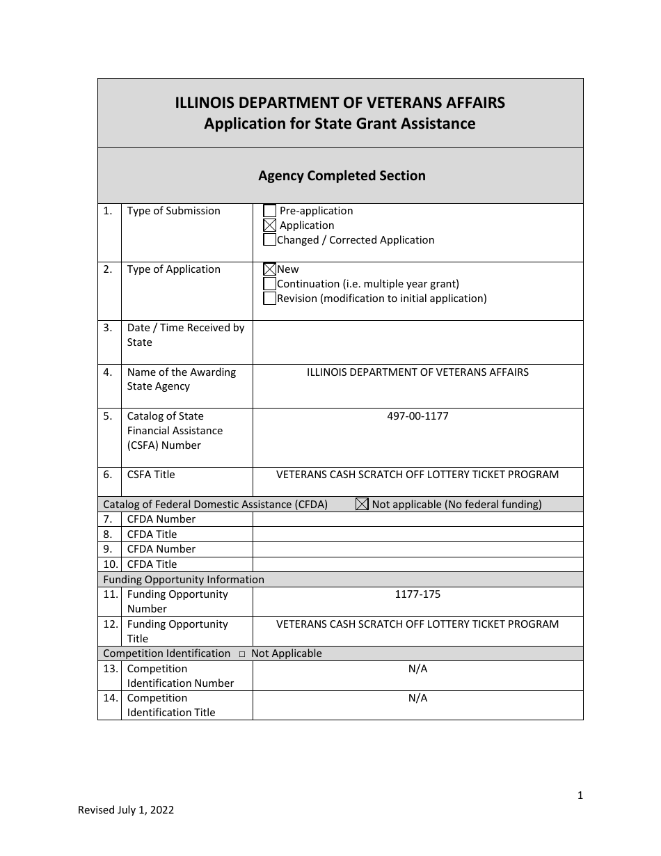 Application for State Grant Assistance - Illinois, Page 1