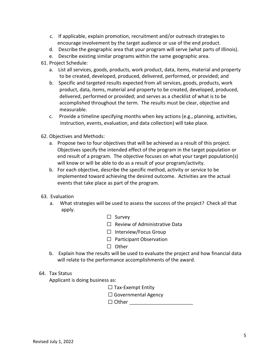 Application for State Grant Assistance - Illinois, Page 5