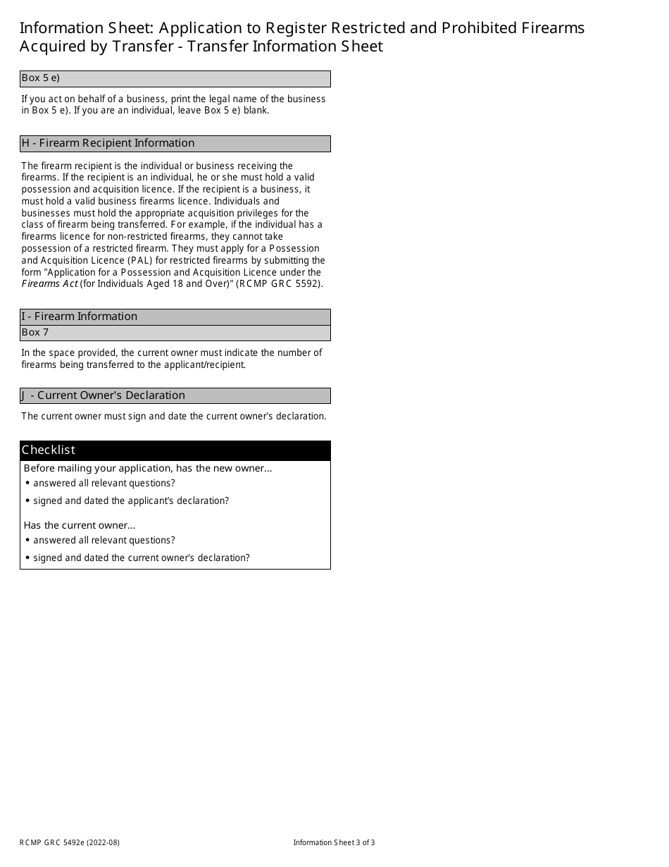 Form RCMP GRC5492E Application to Register Restricted and Prohibited Firearms Acquired by Transfer - Canada, Page 3
