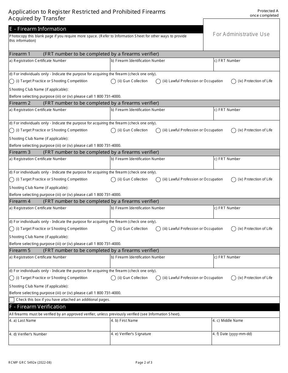 Form RCMP GRC5492E Application to Register Restricted and Prohibited Firearms Acquired by Transfer - Canada, Page 5