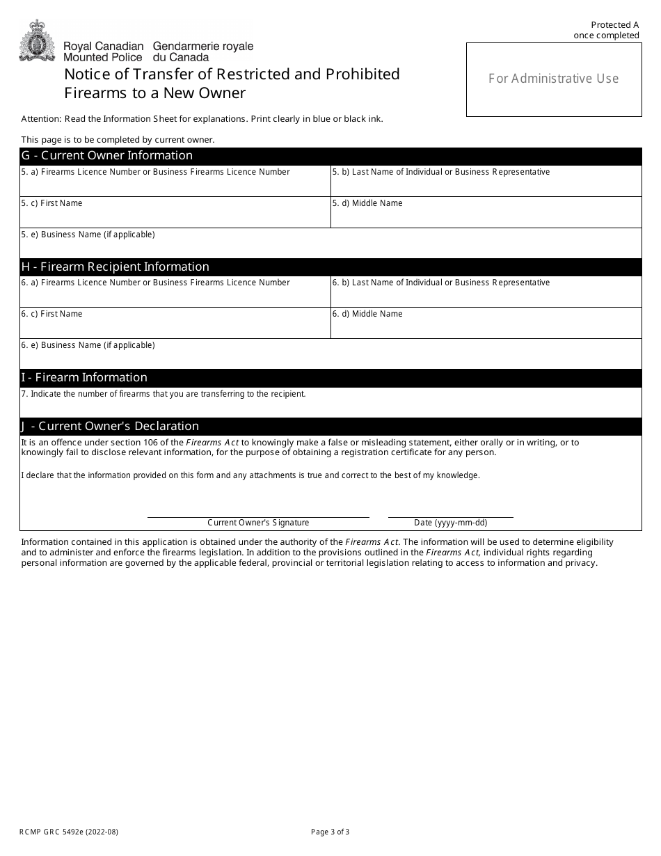 Form RCMP GRC5492E Application to Register Restricted and Prohibited Firearms Acquired by Transfer - Canada, Page 6