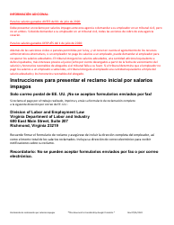 Declaracion De Reclamo Por Salarios No Pagados - Virginia (Spanish), Page 2