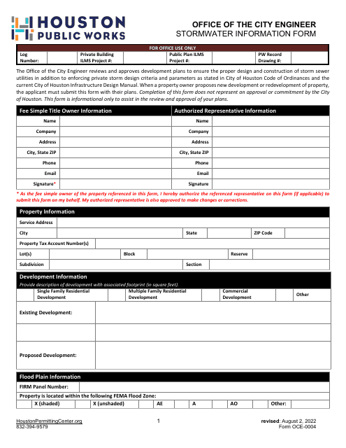 Form OCE-0004  Printable Pdf