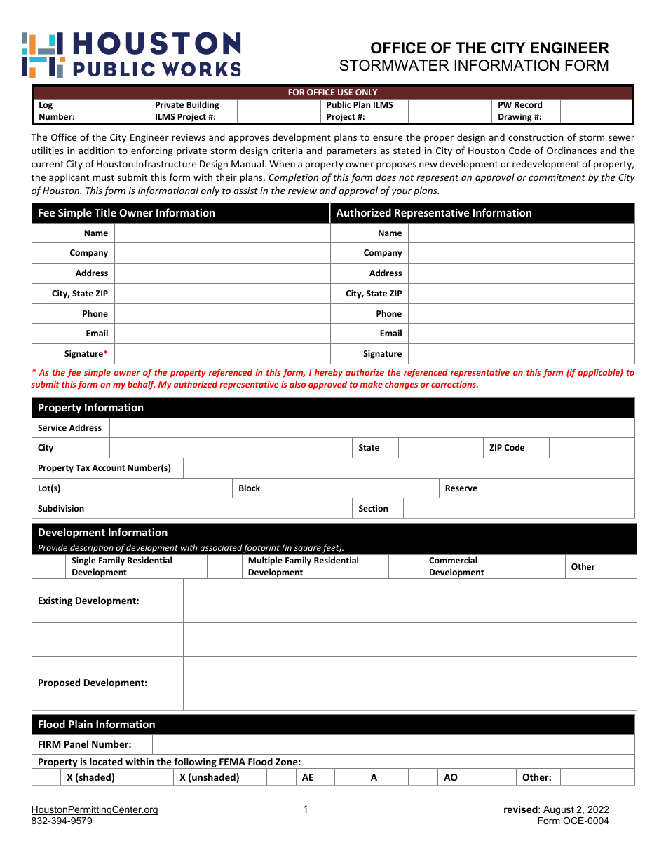 Form OCE-0004 - Fill Out, Sign Online And Download Fillable PDF, City ...