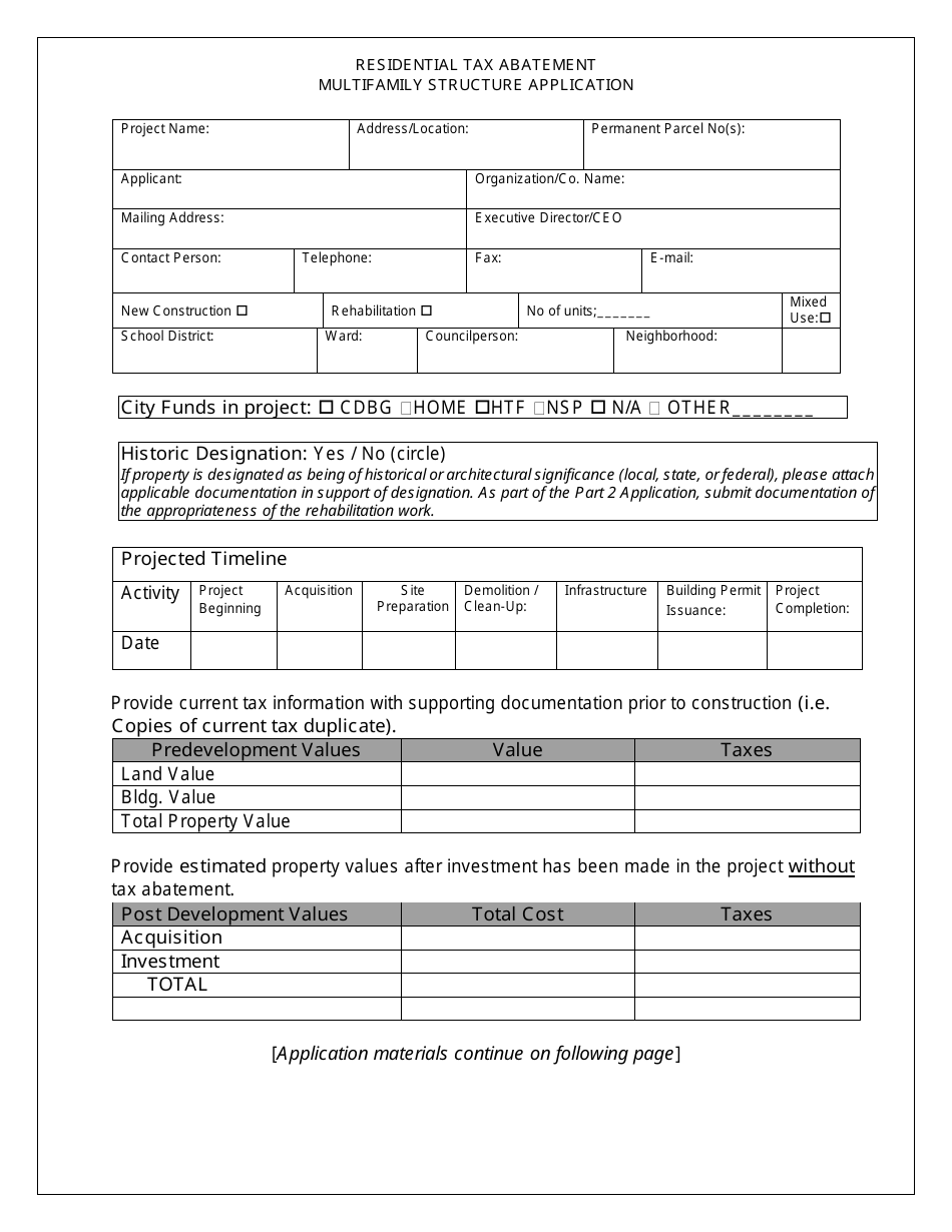 Residential Tax Abatement Multifamily Structure Application - City of Cleveland, Ohio, Page 4