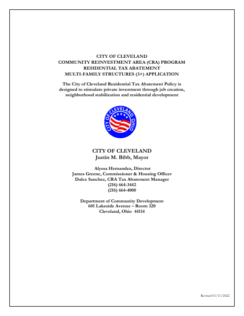 Residential Tax Abatement Multifamily Structure Application - City of Cleveland, Ohio Download Pdf