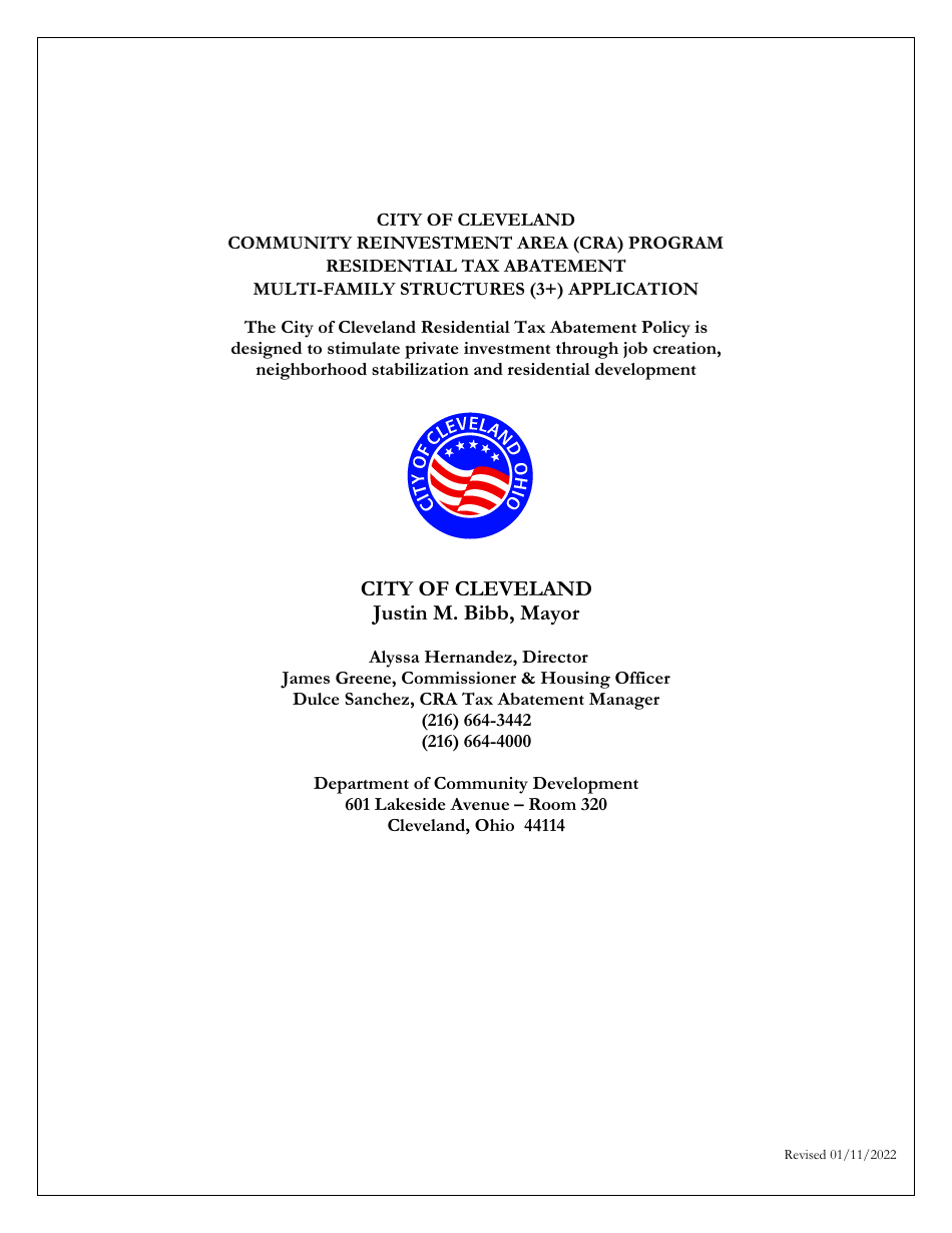 City of Cleveland, Ohio Residential Tax Abatement Multifamily Structure