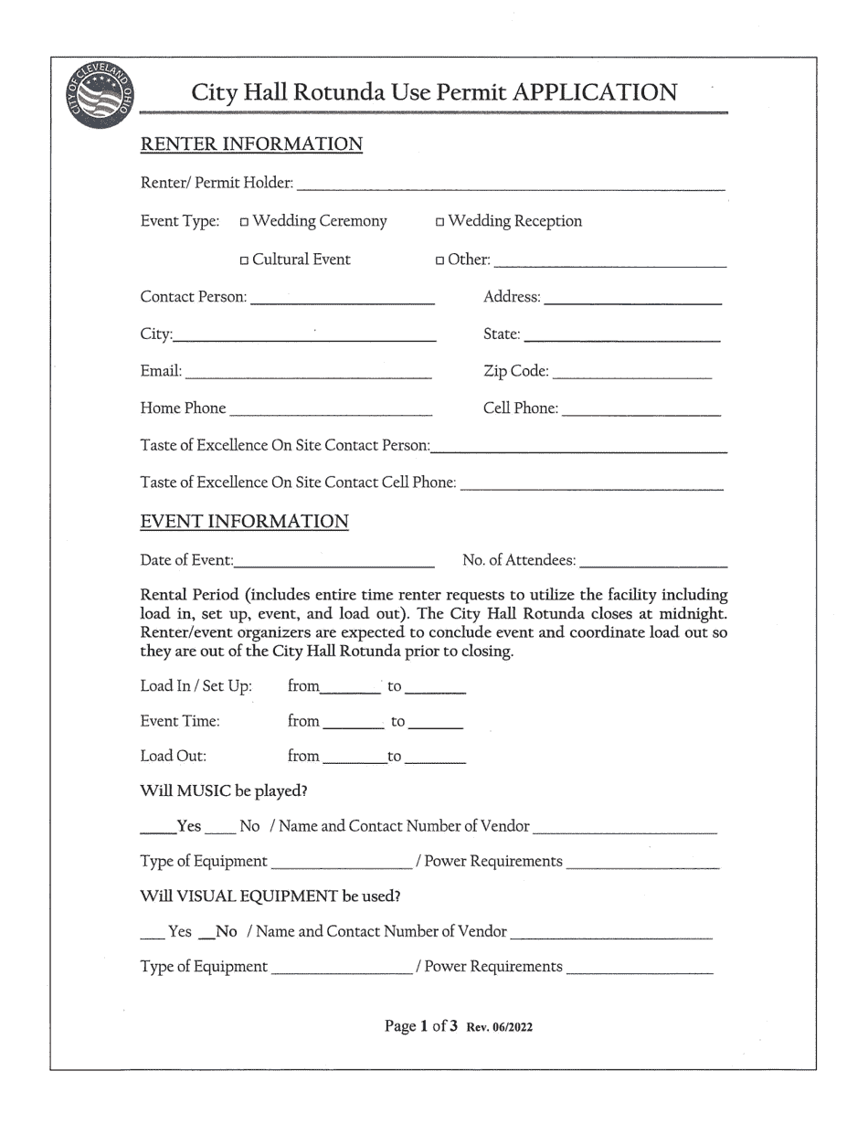 City Hall Rotunda Use Permit Application - City of Cleveland, Ohio, Page 1