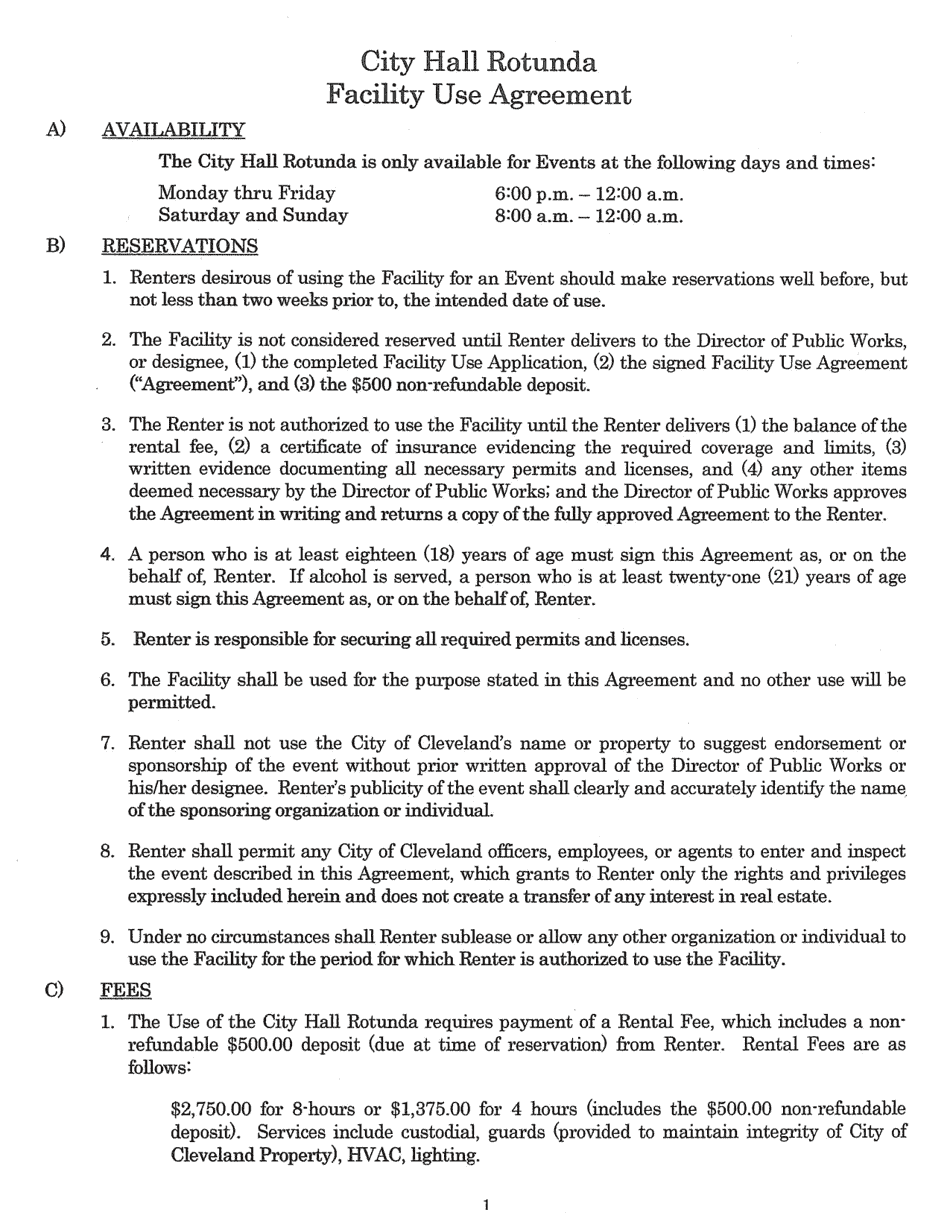 City of Cleveland, Ohio City Hall Rotunda Facility Use Agreement - Fill ...