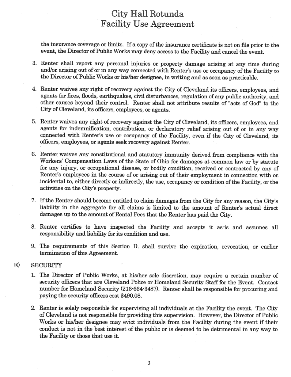 City Hall Rotunda Facility Use Agreement - City of Cleveland, Ohio, Page 3