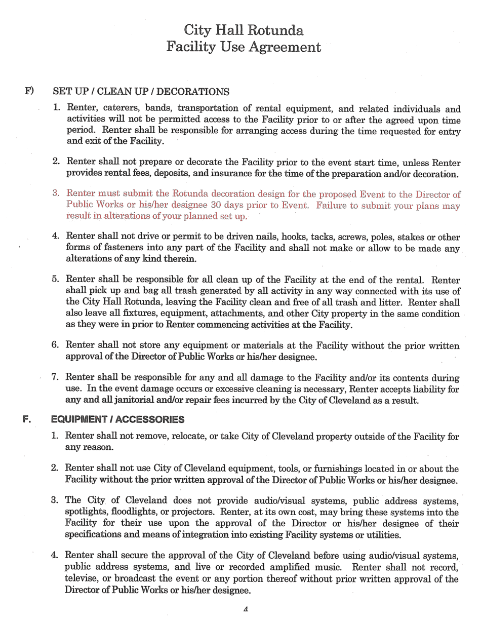 City Hall Rotunda Facility Use Agreement - City of Cleveland, Ohio, Page 4