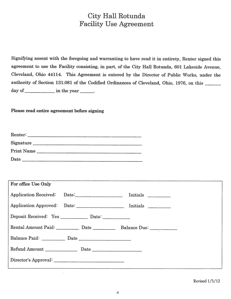City Hall Rotunda Facility Use Agreement - City of Cleveland, Ohio, Page 6