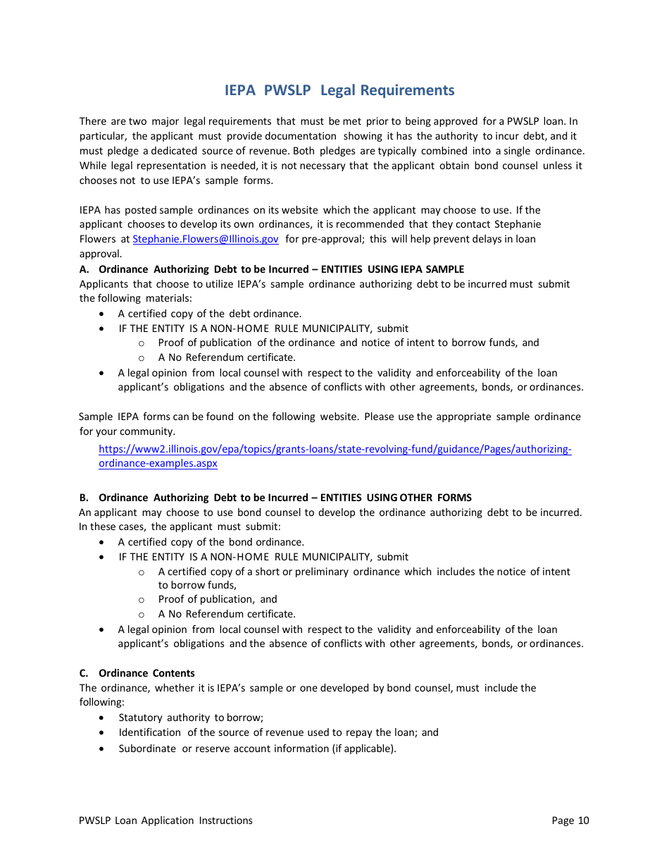 Instructions for Illinois Public Water Supply Loan Program (Pwslp) Application Package - Illinois, Page 10