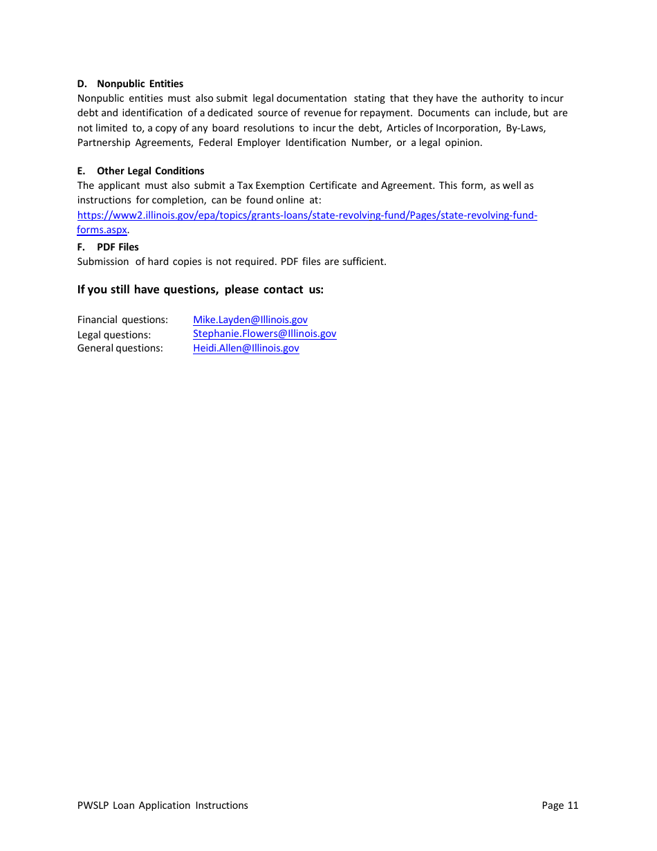 Instructions for Illinois Public Water Supply Loan Program (Pwslp) Application Package - Illinois, Page 11
