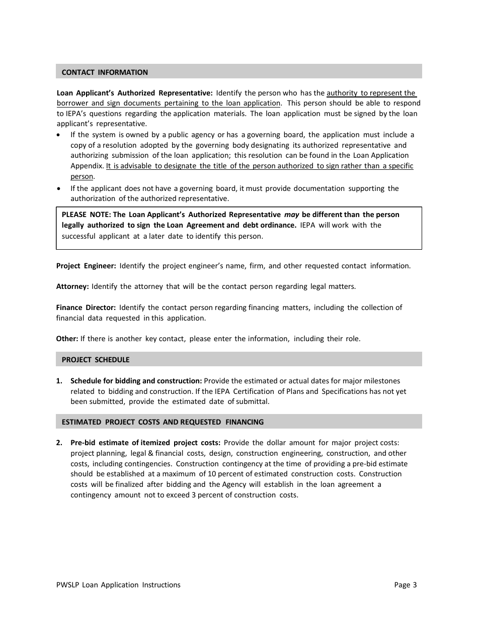 Instructions for Illinois Public Water Supply Loan Program (Pwslp) Application Package - Illinois, Page 3