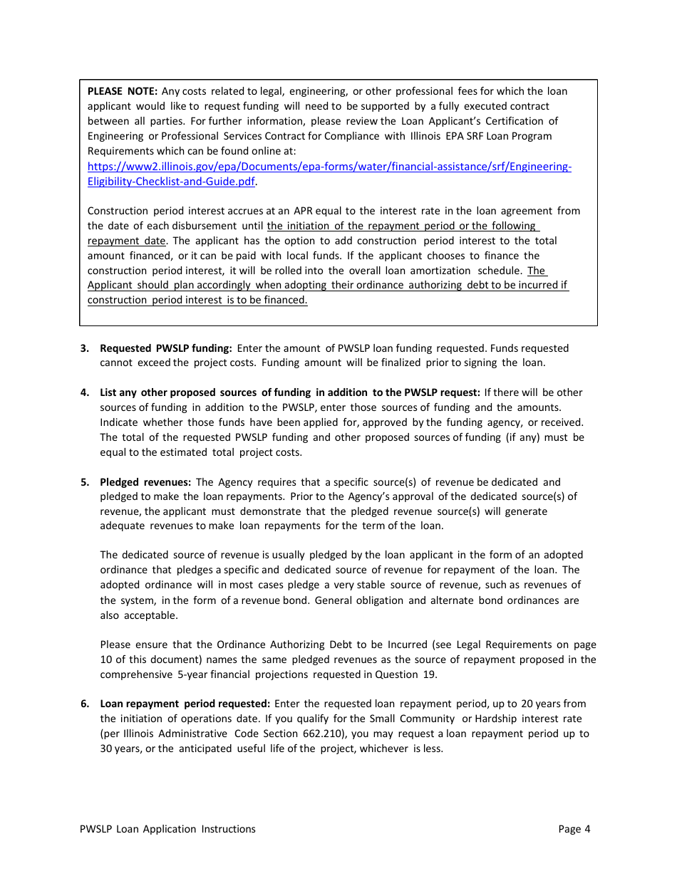 Instructions for Illinois Public Water Supply Loan Program (Pwslp) Application Package - Illinois, Page 4
