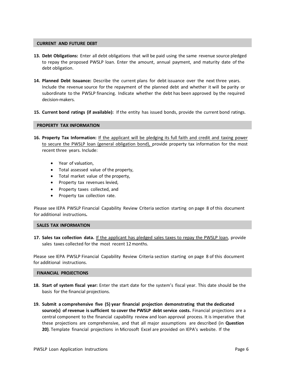 Instructions for Illinois Public Water Supply Loan Program (Pwslp) Application Package - Illinois, Page 6