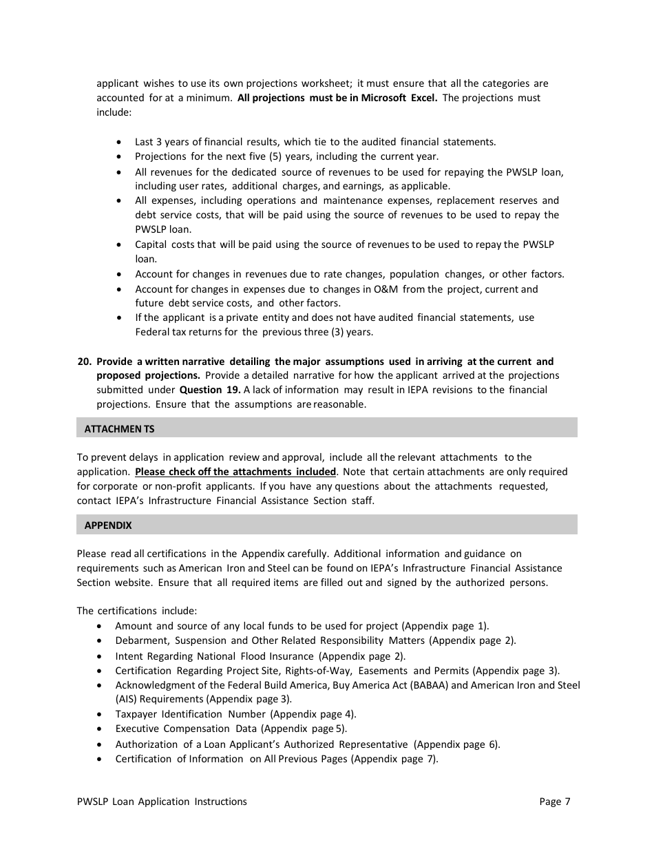Instructions for Illinois Public Water Supply Loan Program (Pwslp) Application Package - Illinois, Page 7