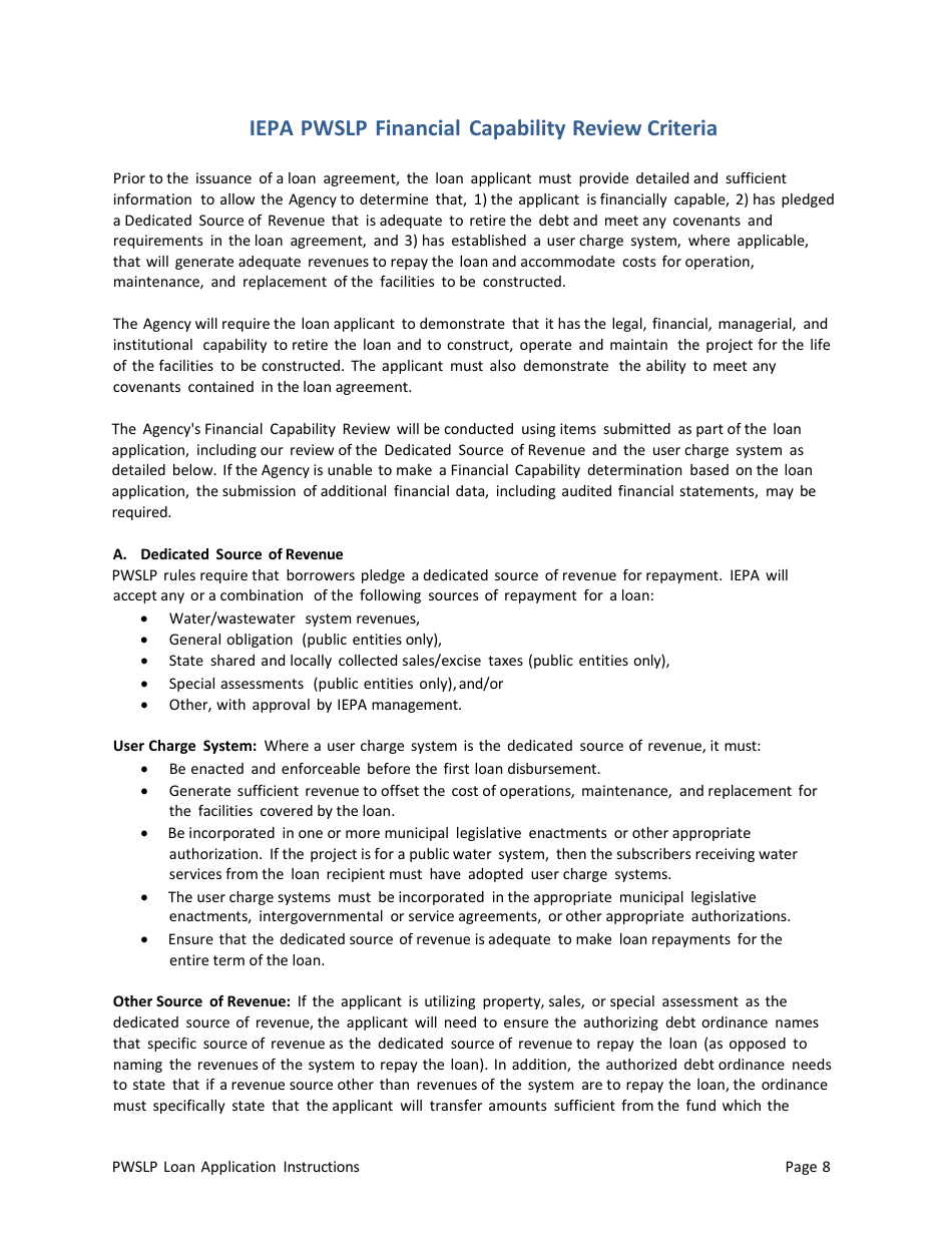 Instructions for Illinois Public Water Supply Loan Program (Pwslp) Application Package - Illinois, Page 8