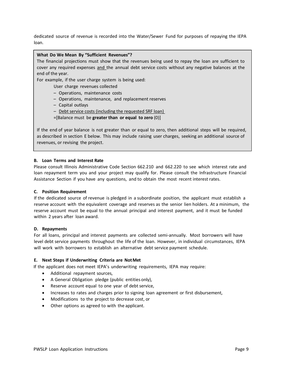 Instructions for Illinois Public Water Supply Loan Program (Pwslp) Application Package - Illinois, Page 9