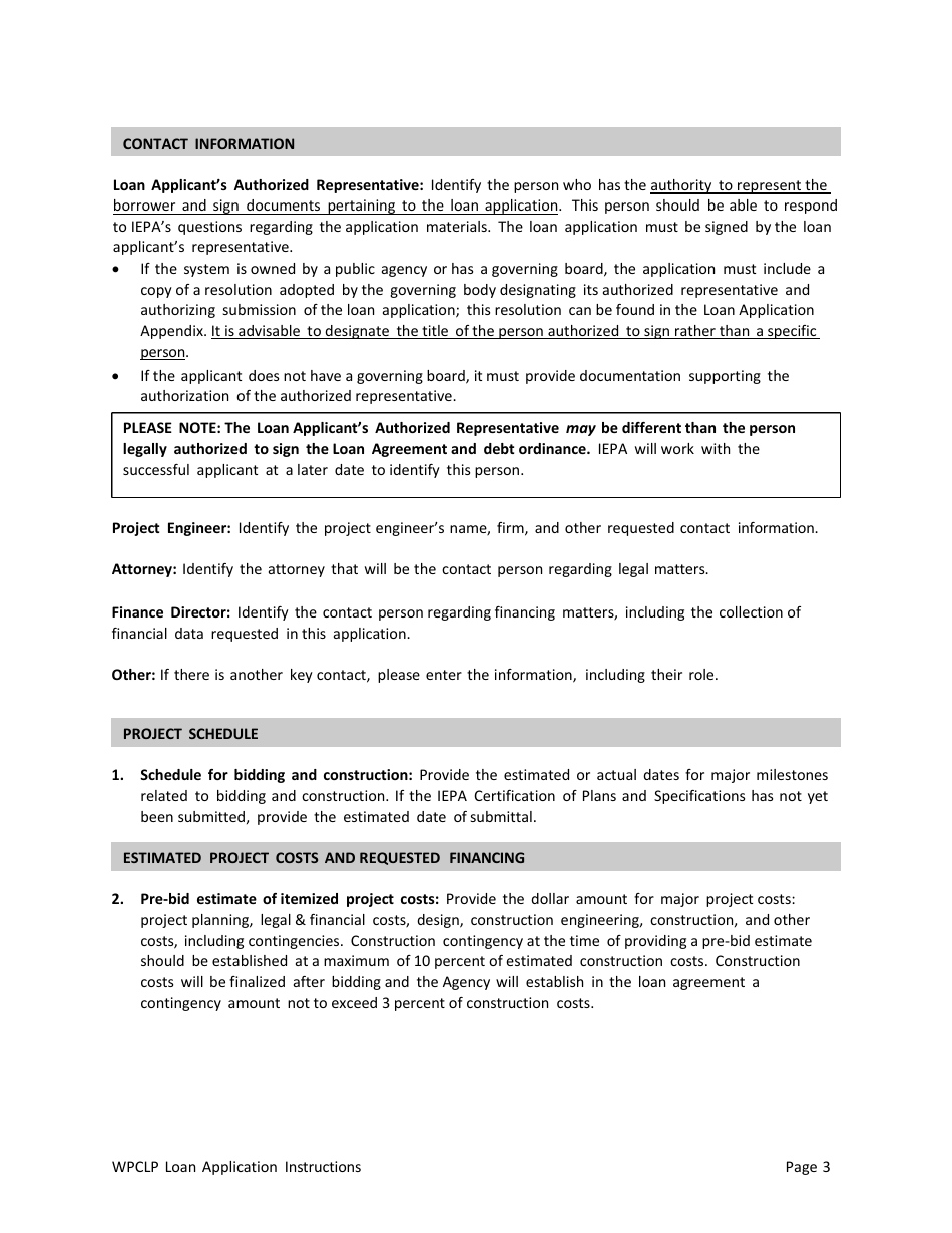 Instructions for Illinois Water Pollution Control Loan Program (Wpclp) Application Package - Illinois, Page 3