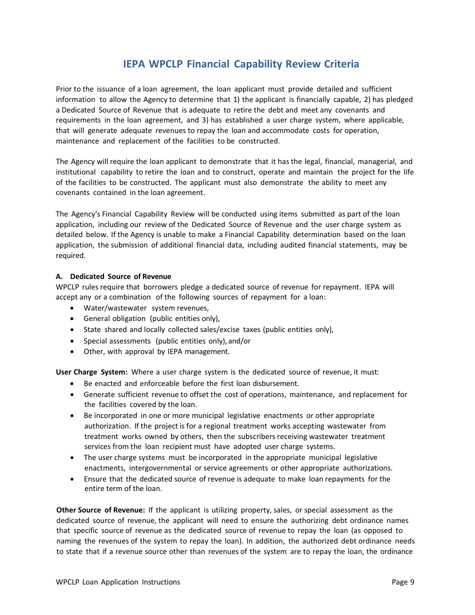 Instructions for Illinois Water Pollution Control Loan Program (Wpclp) Application Package - Illinois, Page 9