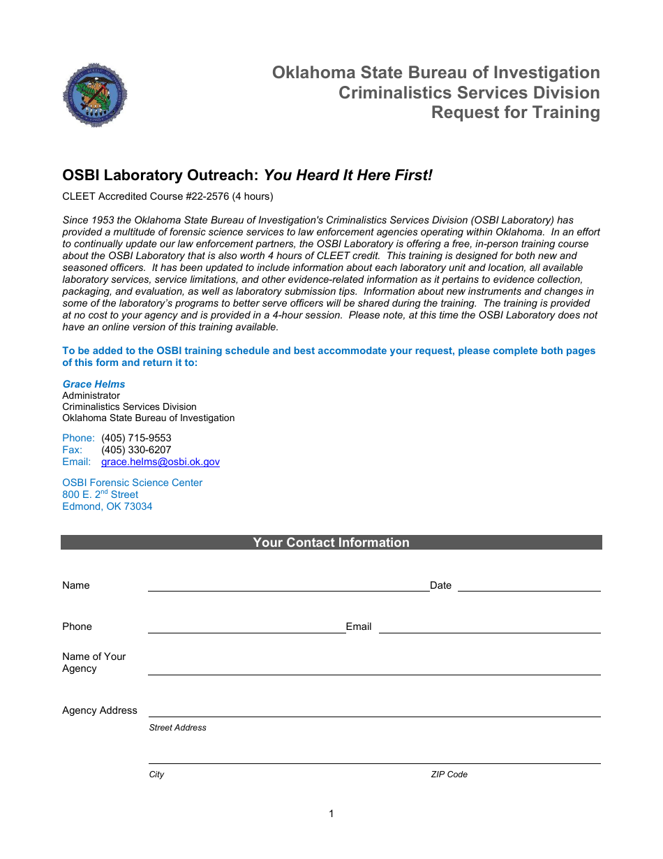 Request for Training - Oklahoma, Page 1