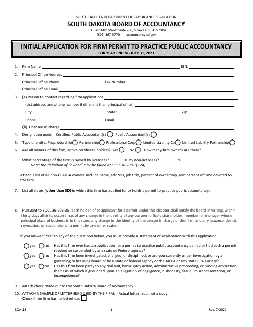 Form BOA18 2023 Printable Pdf