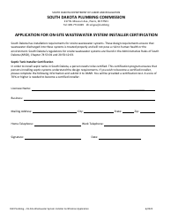 Application for on-Site Wastewater System Installer Certification - South Dakota