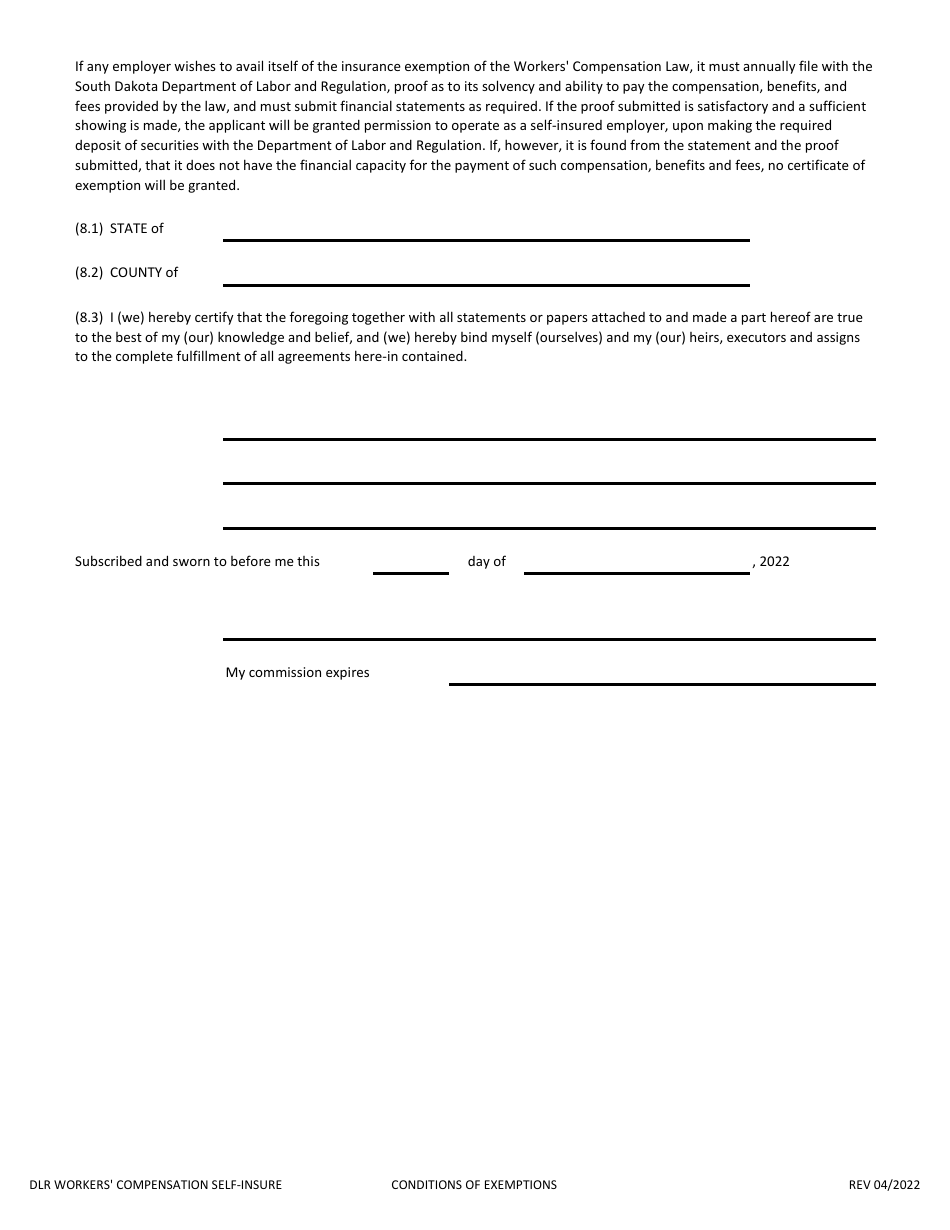 Application to Self-insure Workers Compensation Liabilities - South Dakota, Page 17