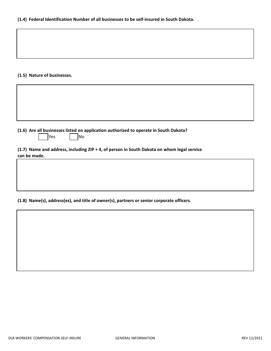 Application to Self-insure Workers Compensation Liabilities - South Dakota, Page 2