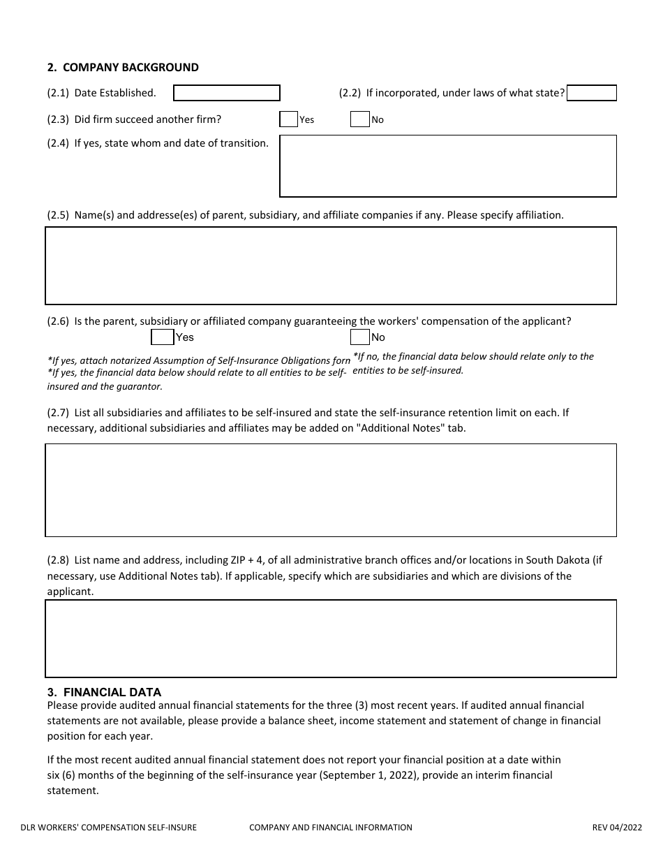 Application to Self-insure Workers Compensation Liabilities - South Dakota, Page 3