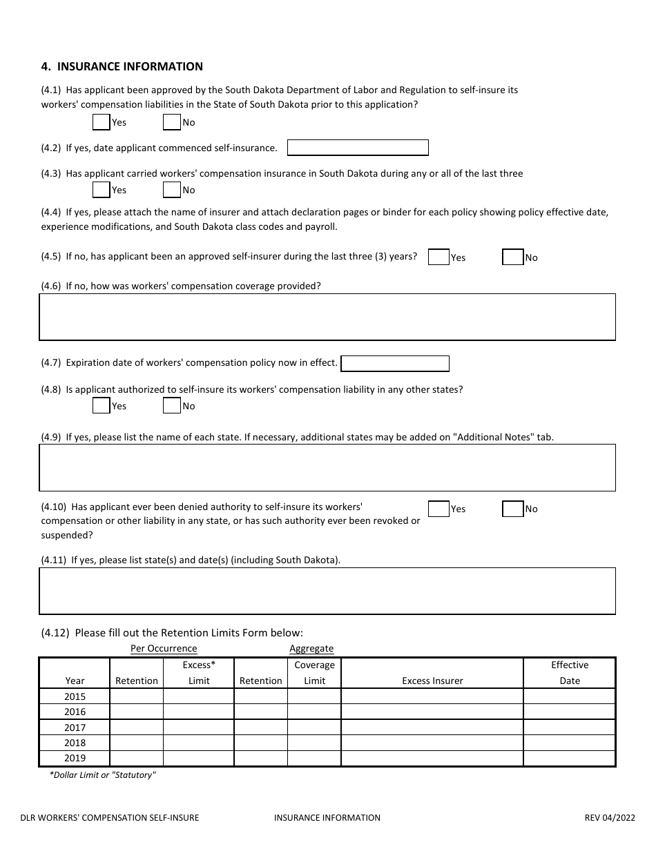 Application to Self-insure Workers Compensation Liabilities - South Dakota, Page 4