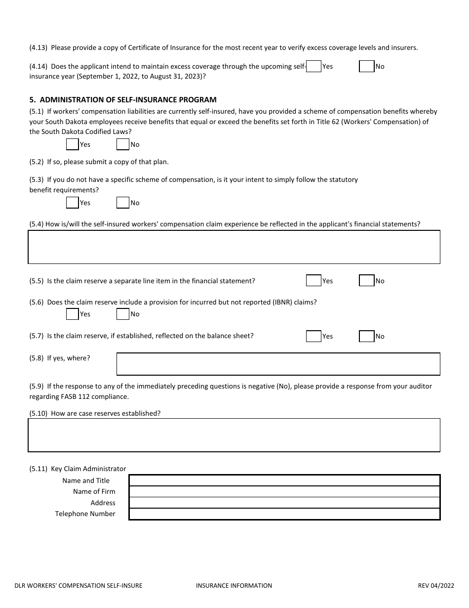Application to Self-insure Workers Compensation Liabilities - South Dakota, Page 5
