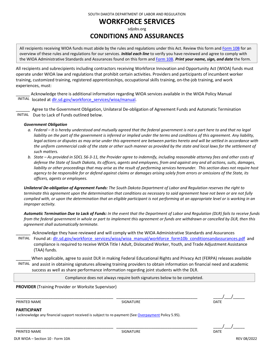 Form 10A Download Printable PDF or Fill Online Conditions and