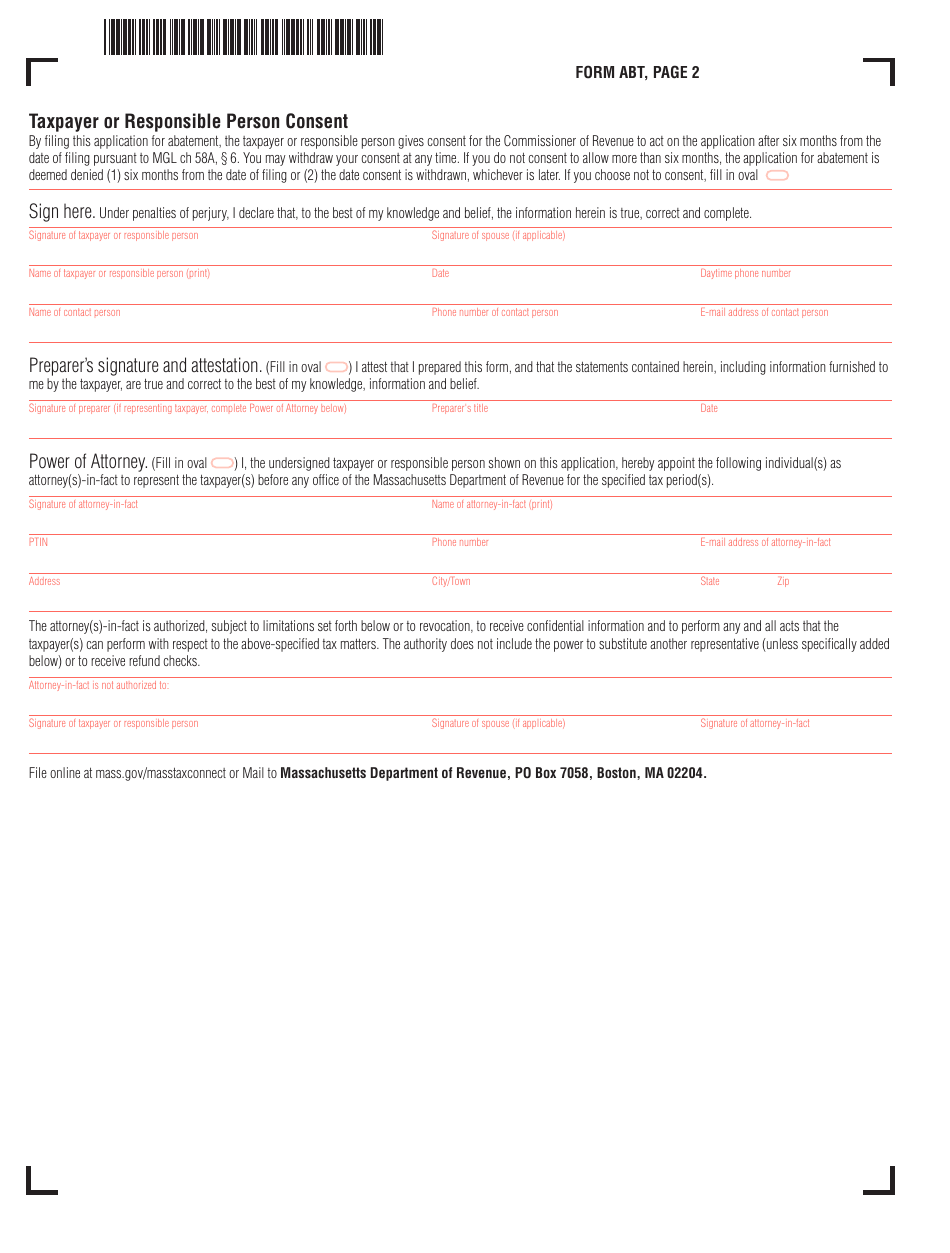 Form ABT Application for Abatement - Massachusetts, Page 2