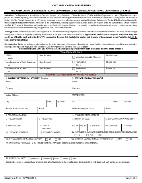 NWW Form 1145-1 (IDWR3804-B) Joint Application for Permits - Idaho