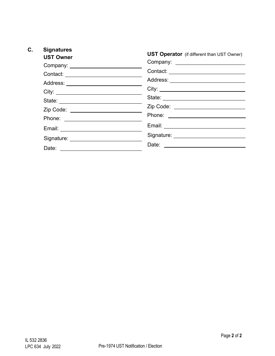 Form IL532 2836 (LPC634) Pre-1974 Ust Notification / Election - Leaking Underground Storage Tank Program - Illinois, Page 2