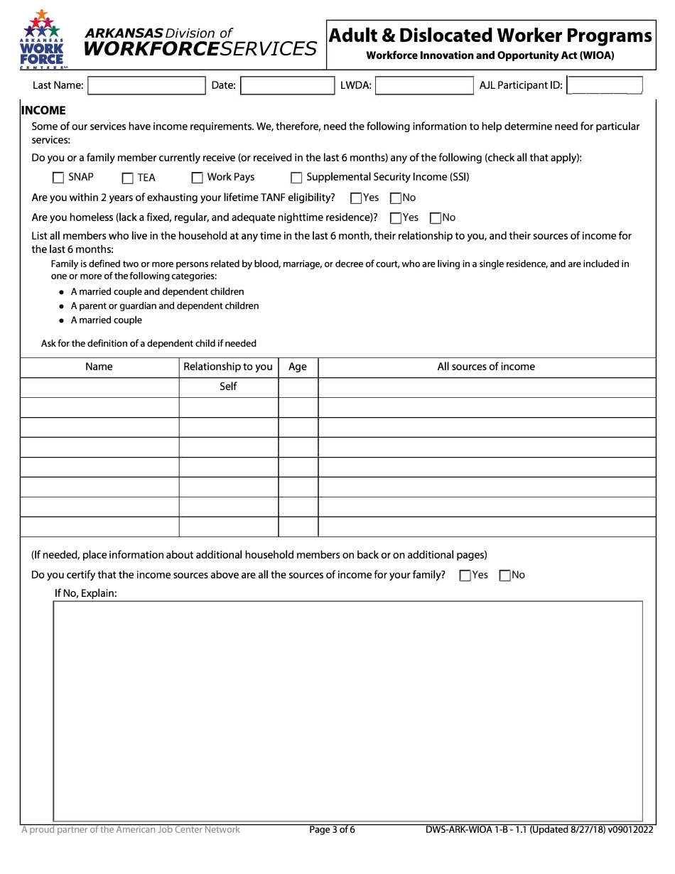 Form 1.1 Application - Adult  Dislocated Worker Programs - Arkansas, Page 3